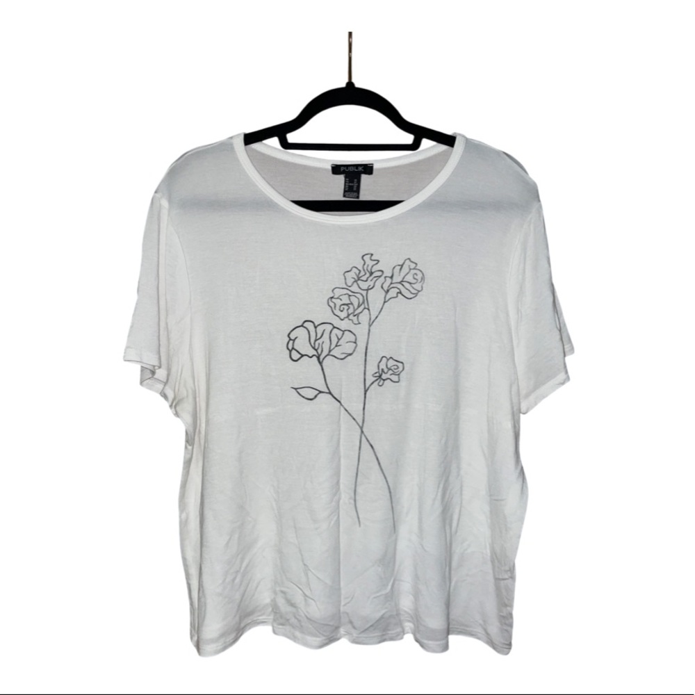 Publik Floral Graphic Tee - White Black - Size 2X